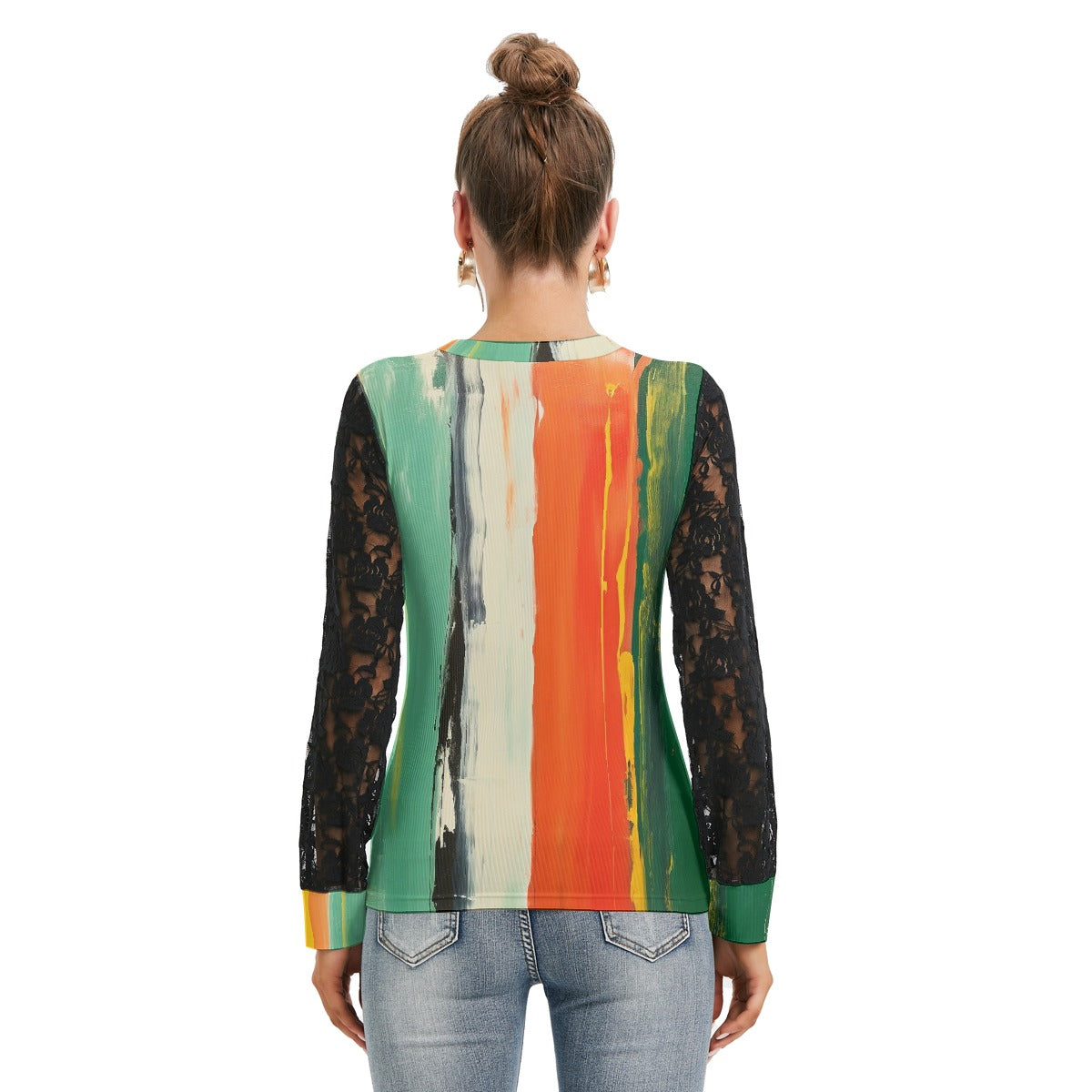 All-Over Print Women's T-shirt And Sleeve With Black Lace