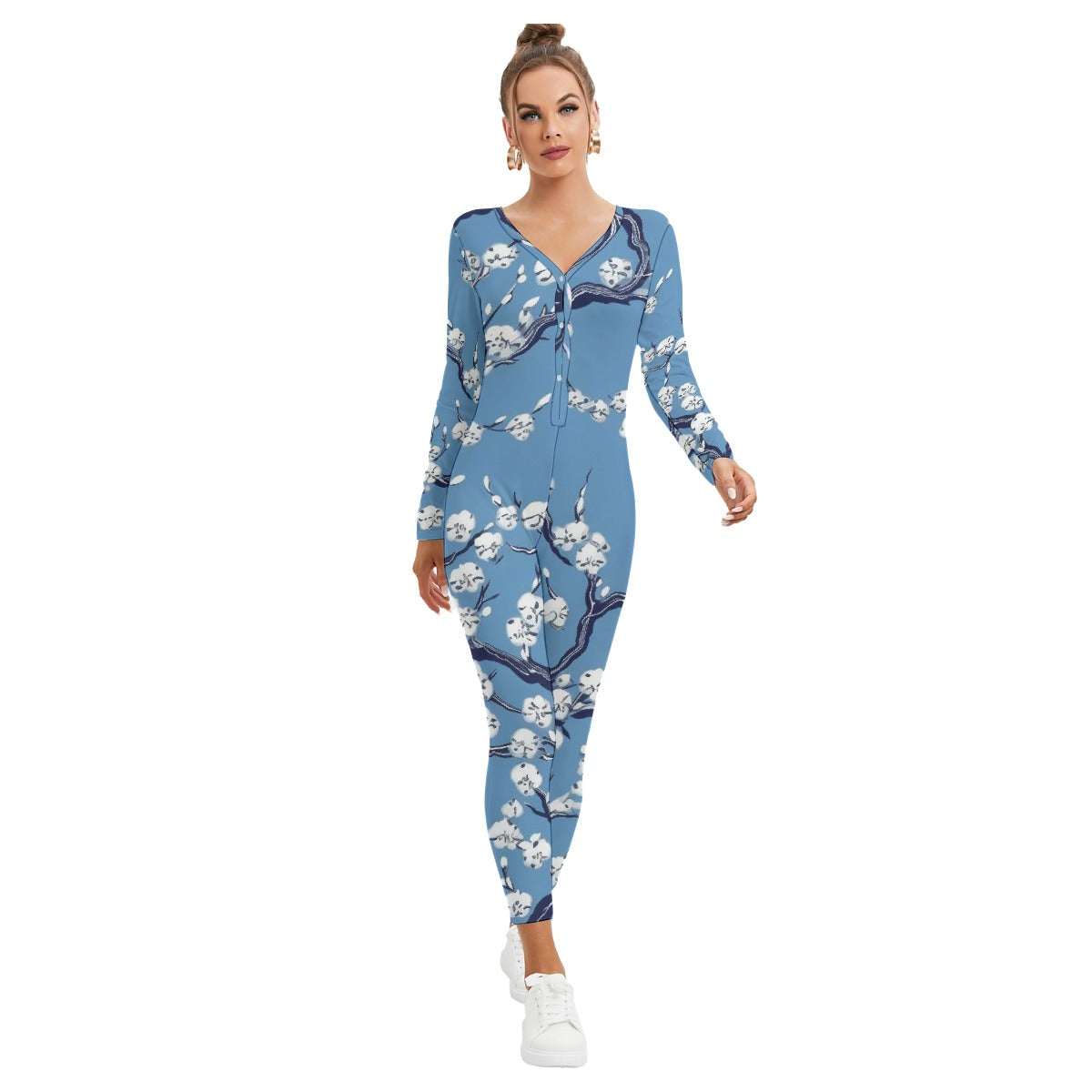 All-Over Print Women's Plunging Neck Jumpsuit