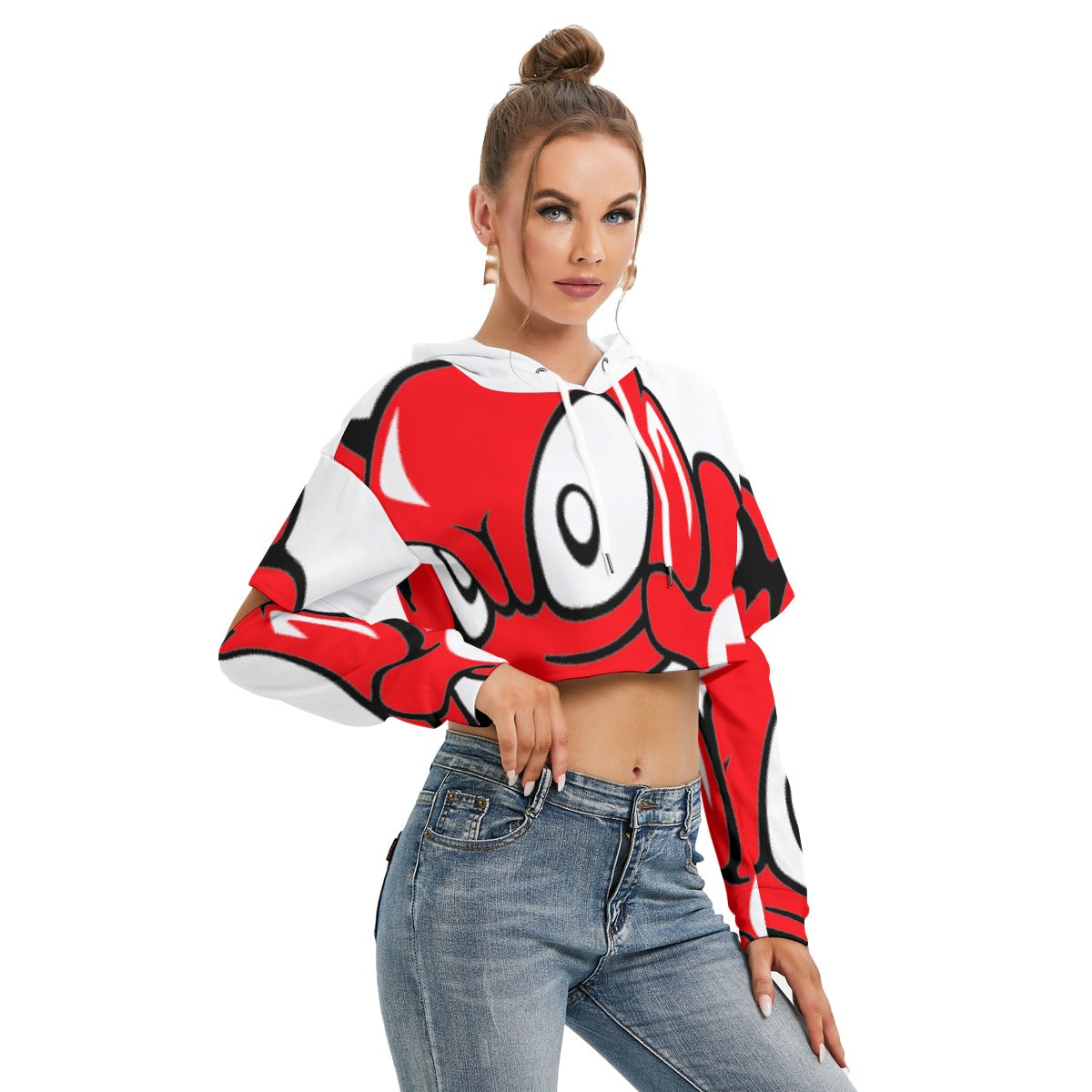 All-Over Print Women's Heavy Fleece Hoodie With Hollow Out Sleeve