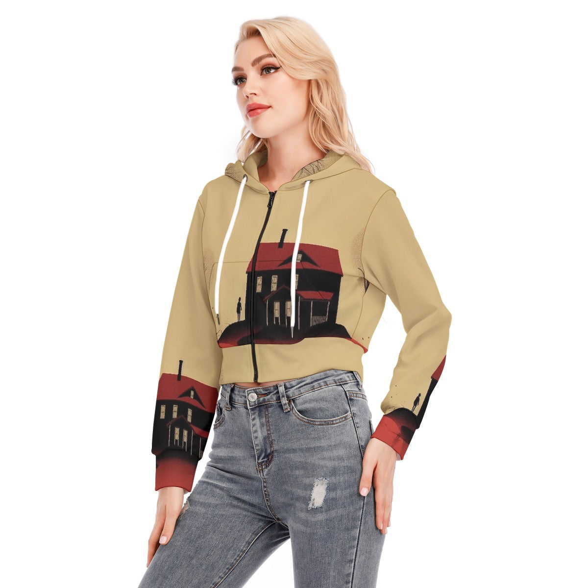 All-Over Print Women's Crop Top Hoodie With Zipper Closure