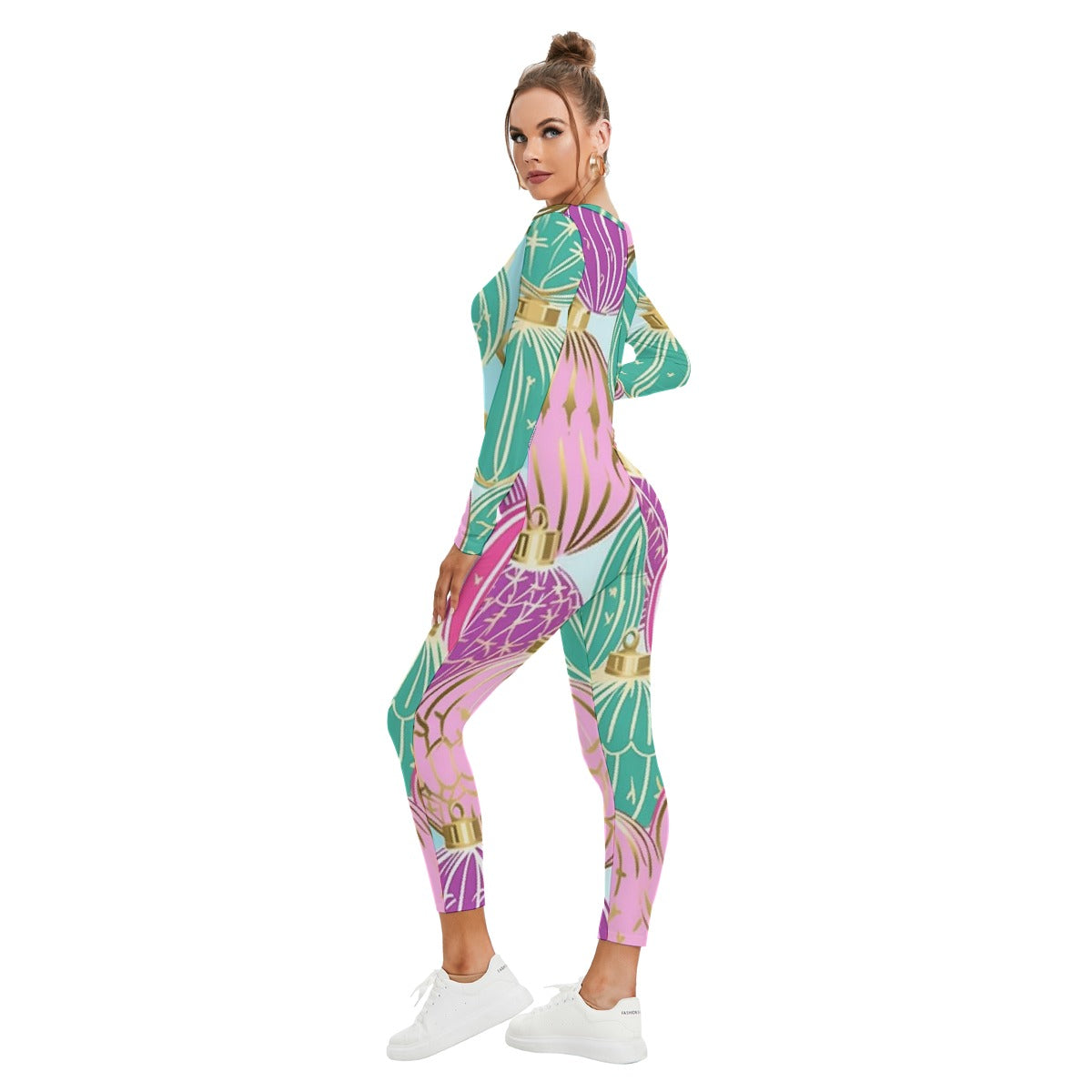 All-Over Print Women's Plunging Neck Jumpsuit