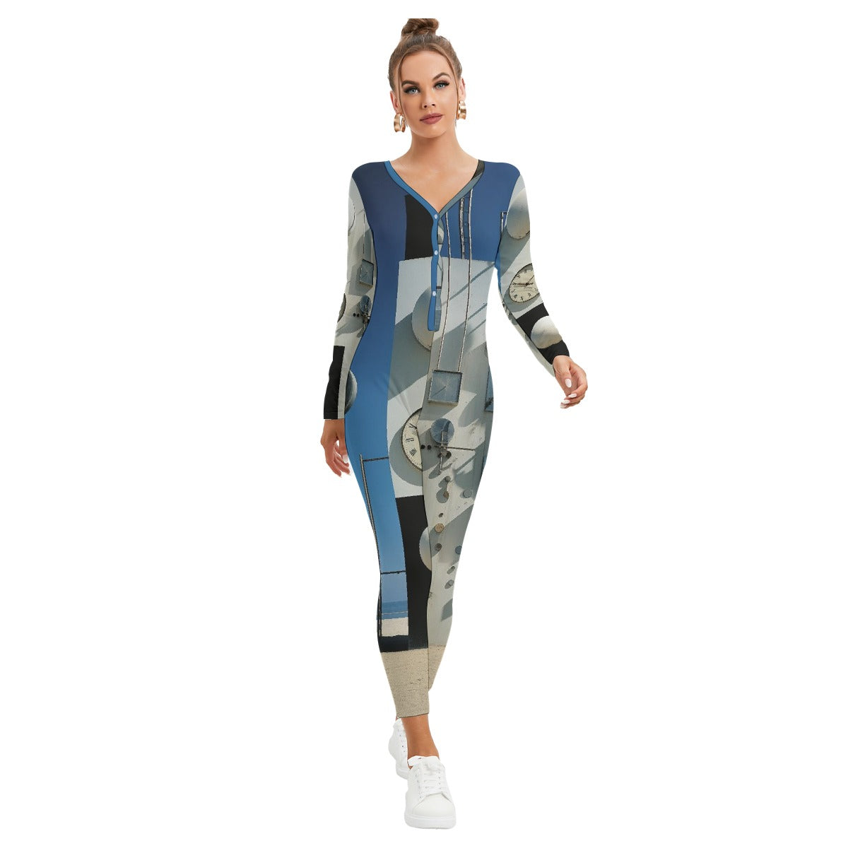 All-Over Print Women's Plunging Neck Jumpsuit