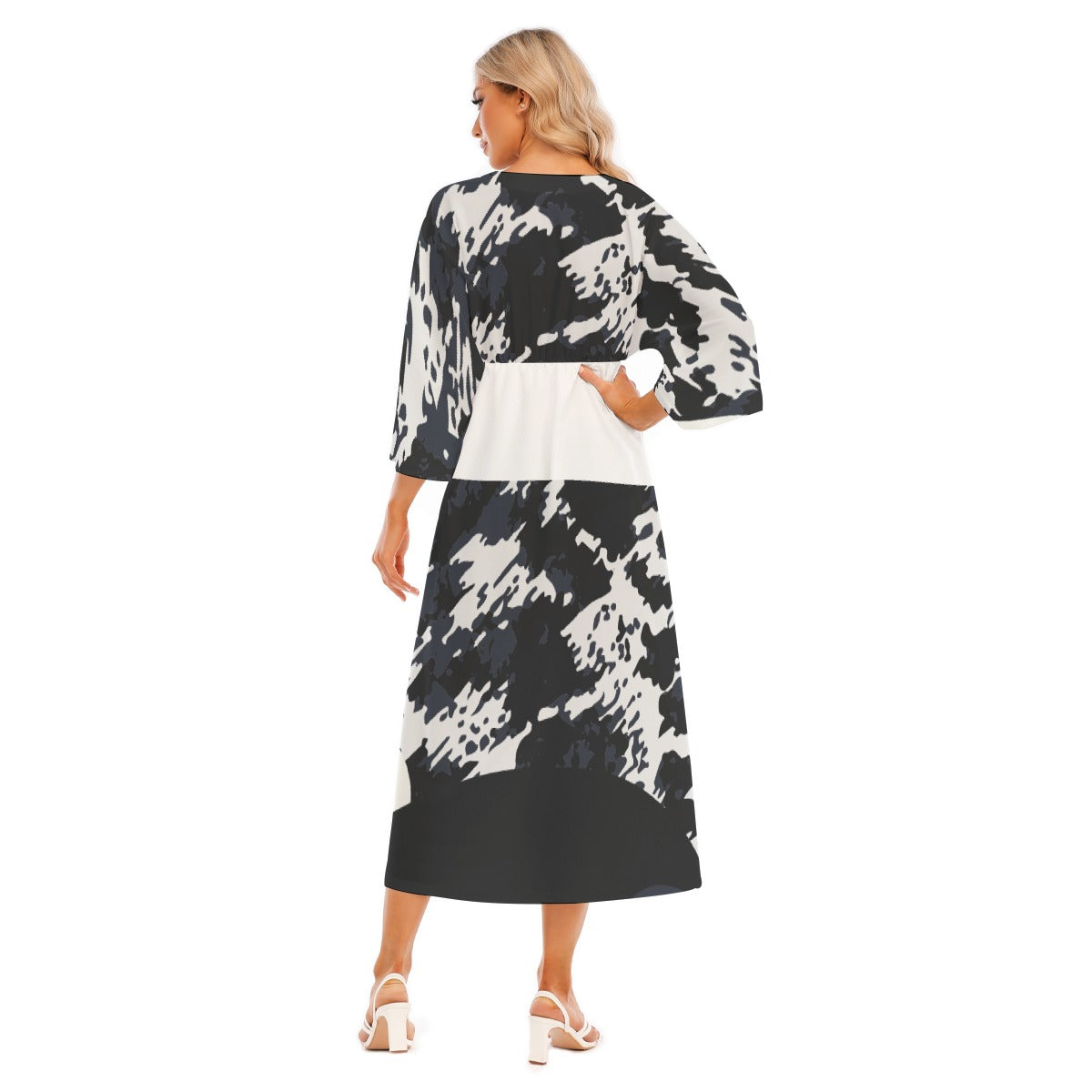 All-Over Print Women's Mid-Sleeve Long Dress