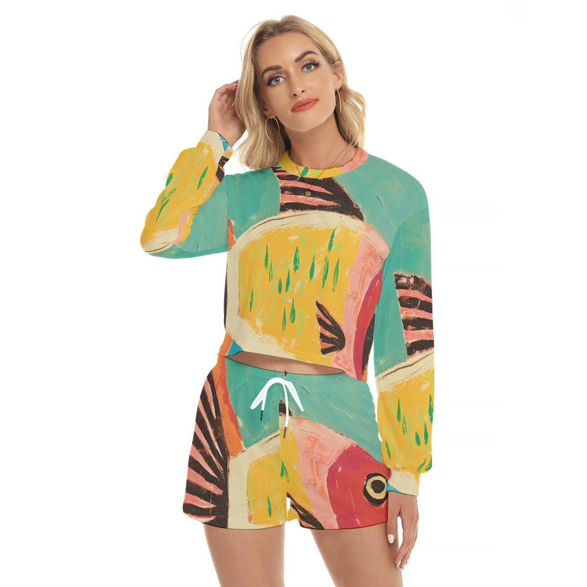 All-Over Print Women's Short Sweatshirt And Pants Suit