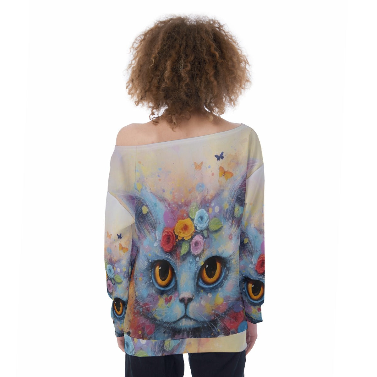 All-Over Print Oversized Women's Off-Shoulder Sweatshirt