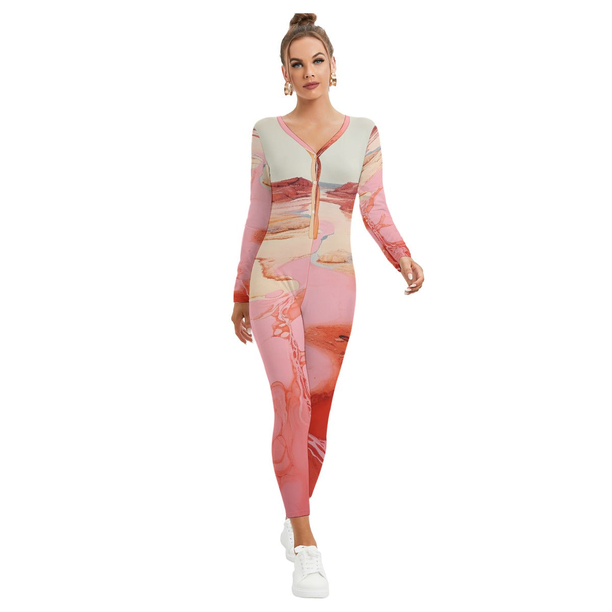 All-Over Print Women's Plunging Neck Jumpsuit