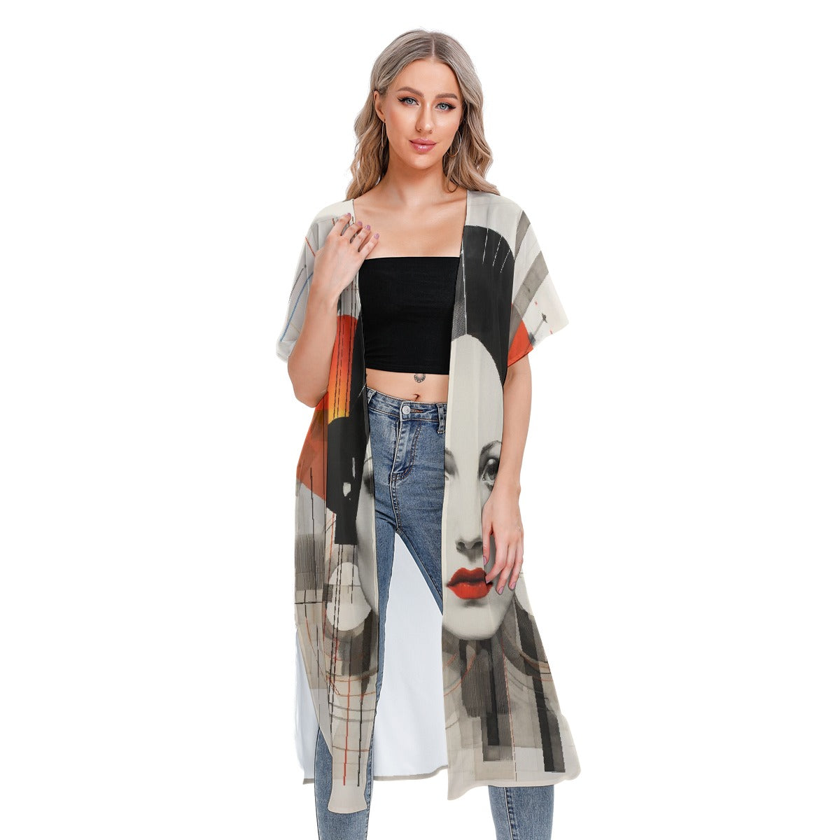 All-Over Print Women's Short Sleeve Cardigan