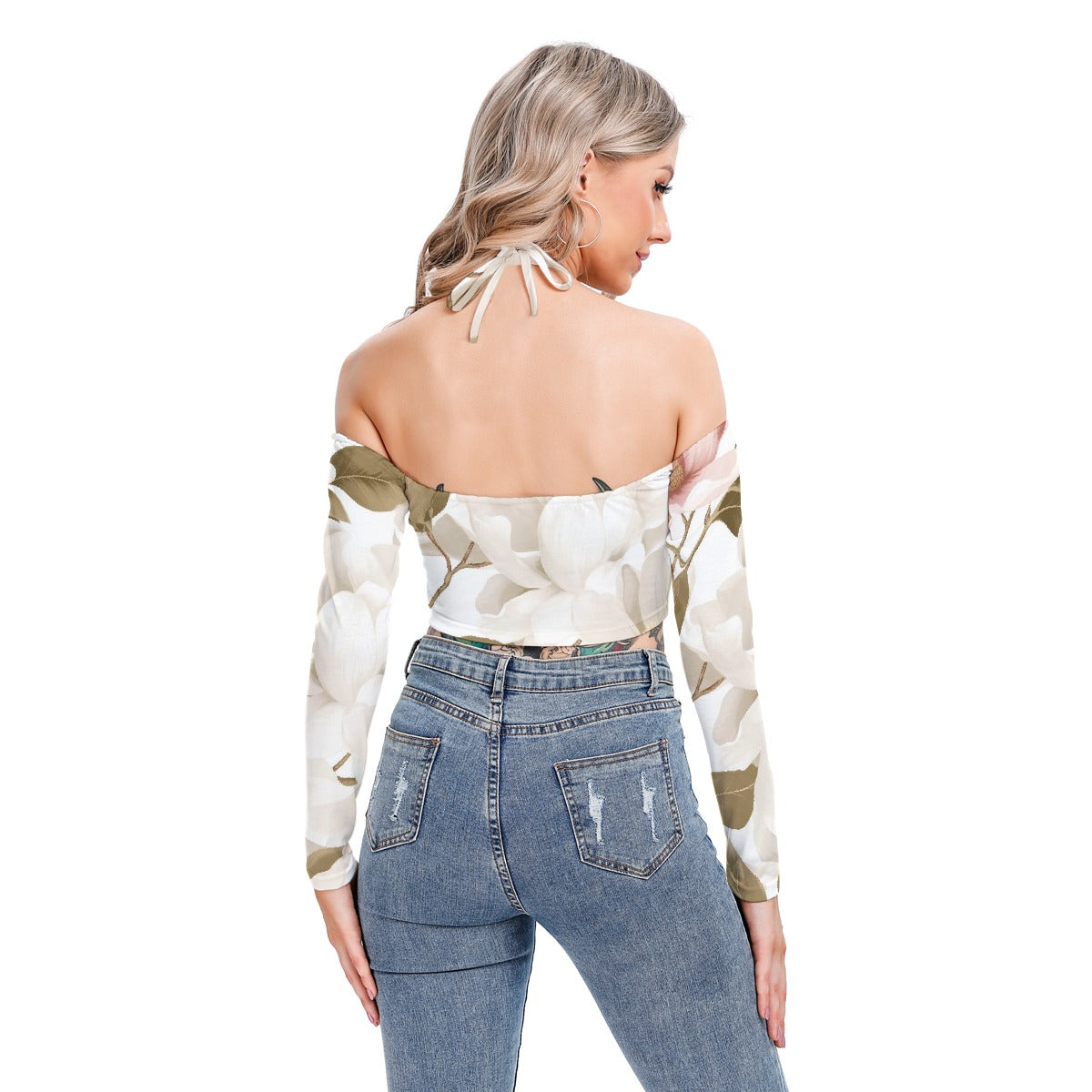 All-Over Print Women's Halter Lace-up Top