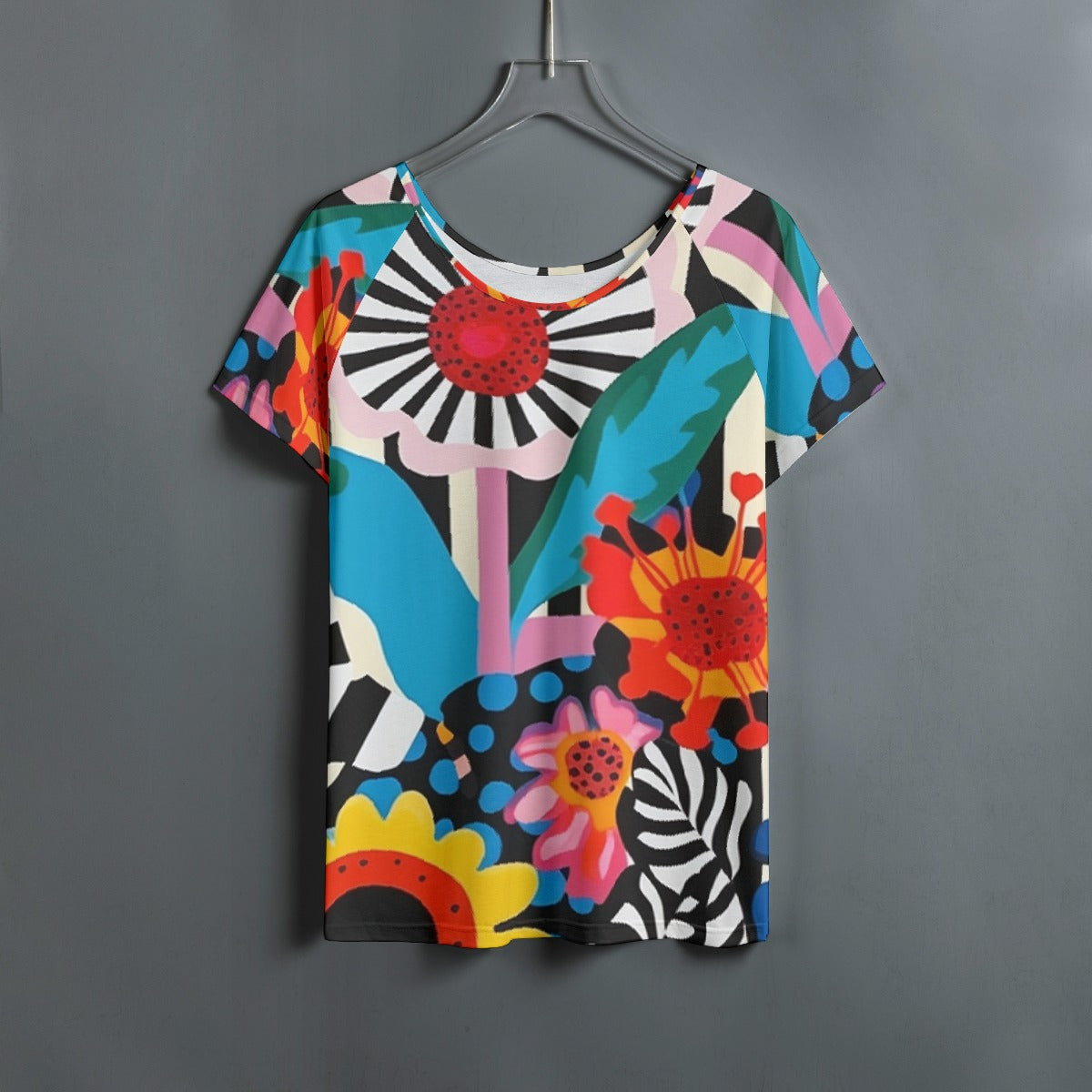 All-Over Print Women's Round Neck T-shirt With Raglan Sleeve