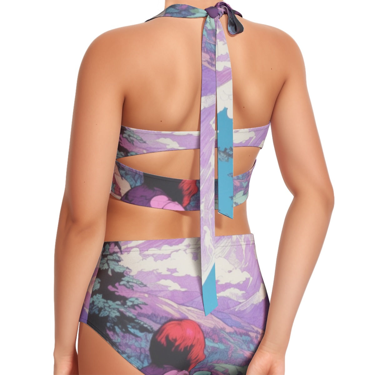 All-Over Print Women's Swimsuit Set With Halter