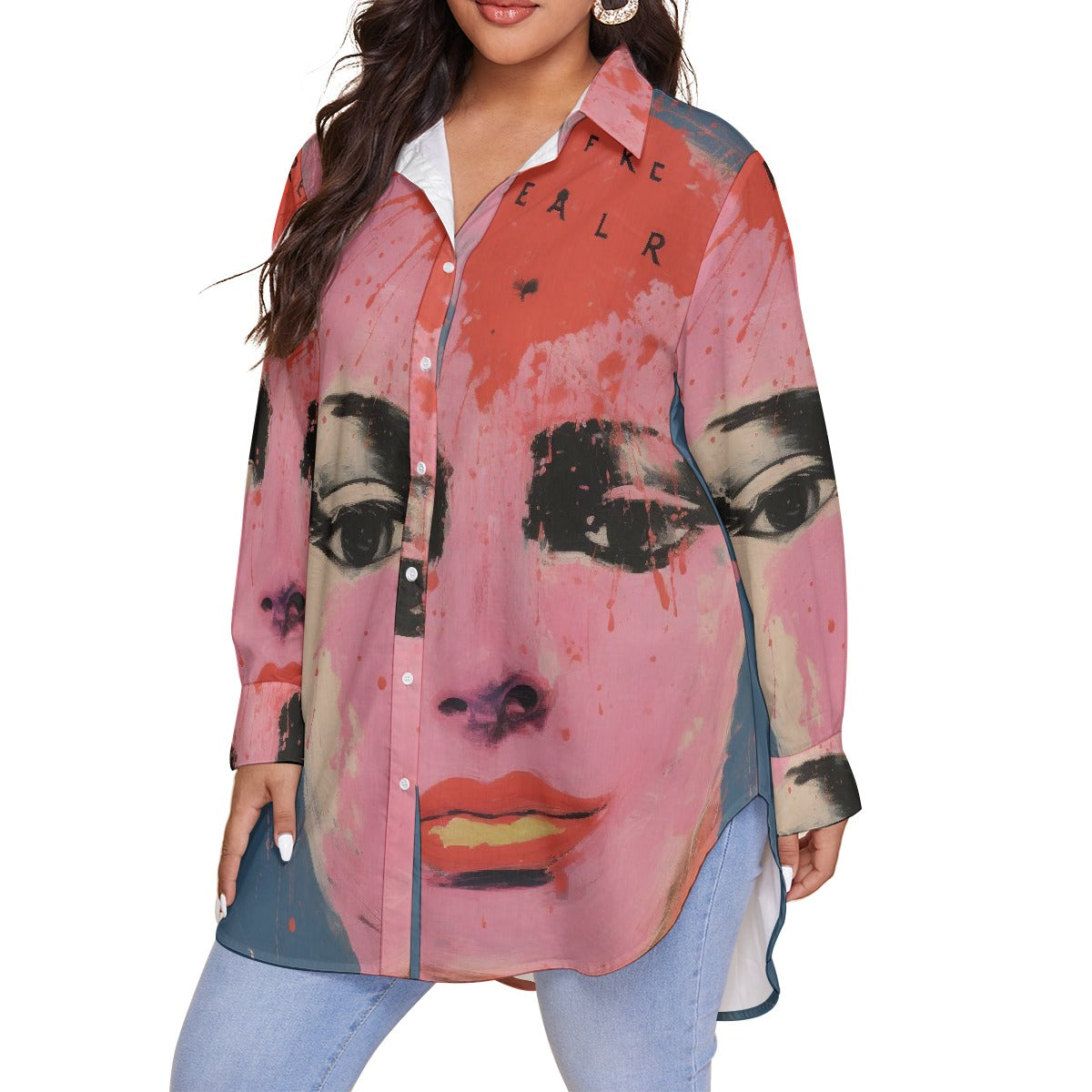 All-Over Print Women's Shirt With Long Sleeve(Plus Size)