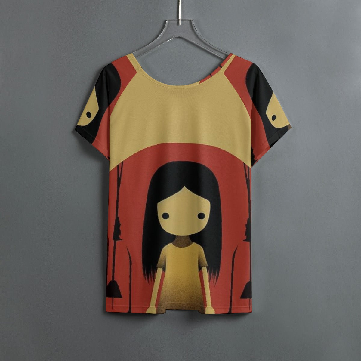 All-Over Print Women's Round Neck T-shirt With Raglan Sleeve