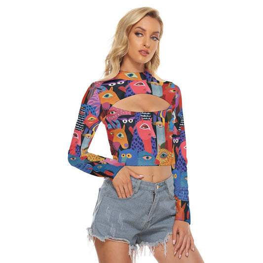 All-Over Print Women's Hollow Chest Keyhole Tight Crop Top