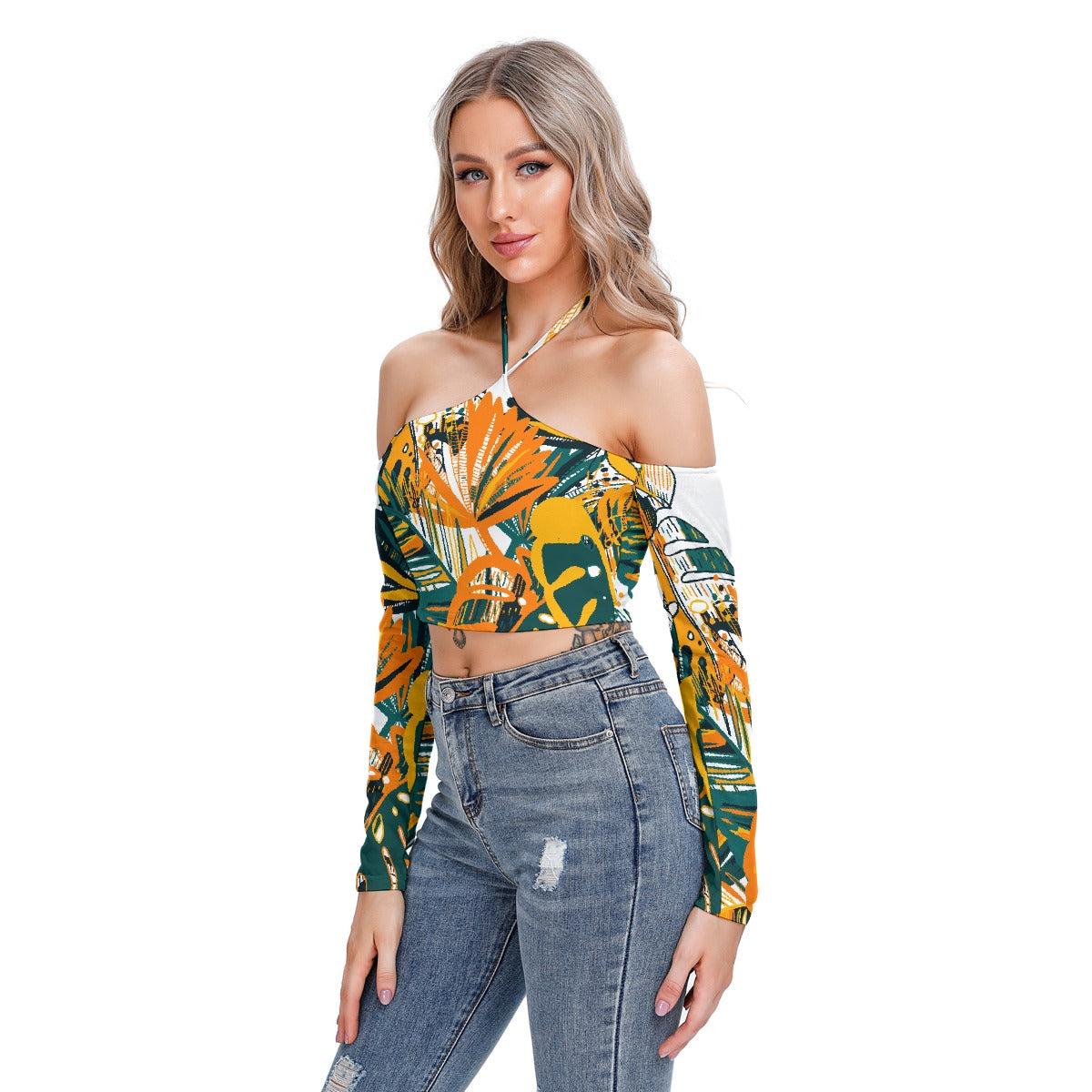 All-Over Print Women's Halter Lace-up Top