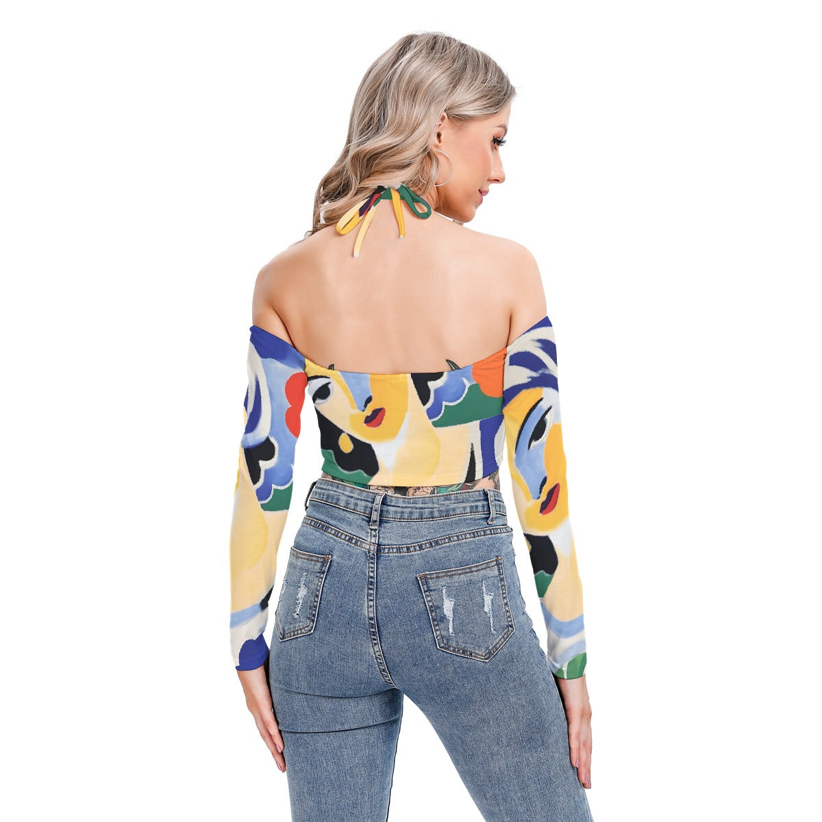 All-Over Print Women's Halter Lace-up Top