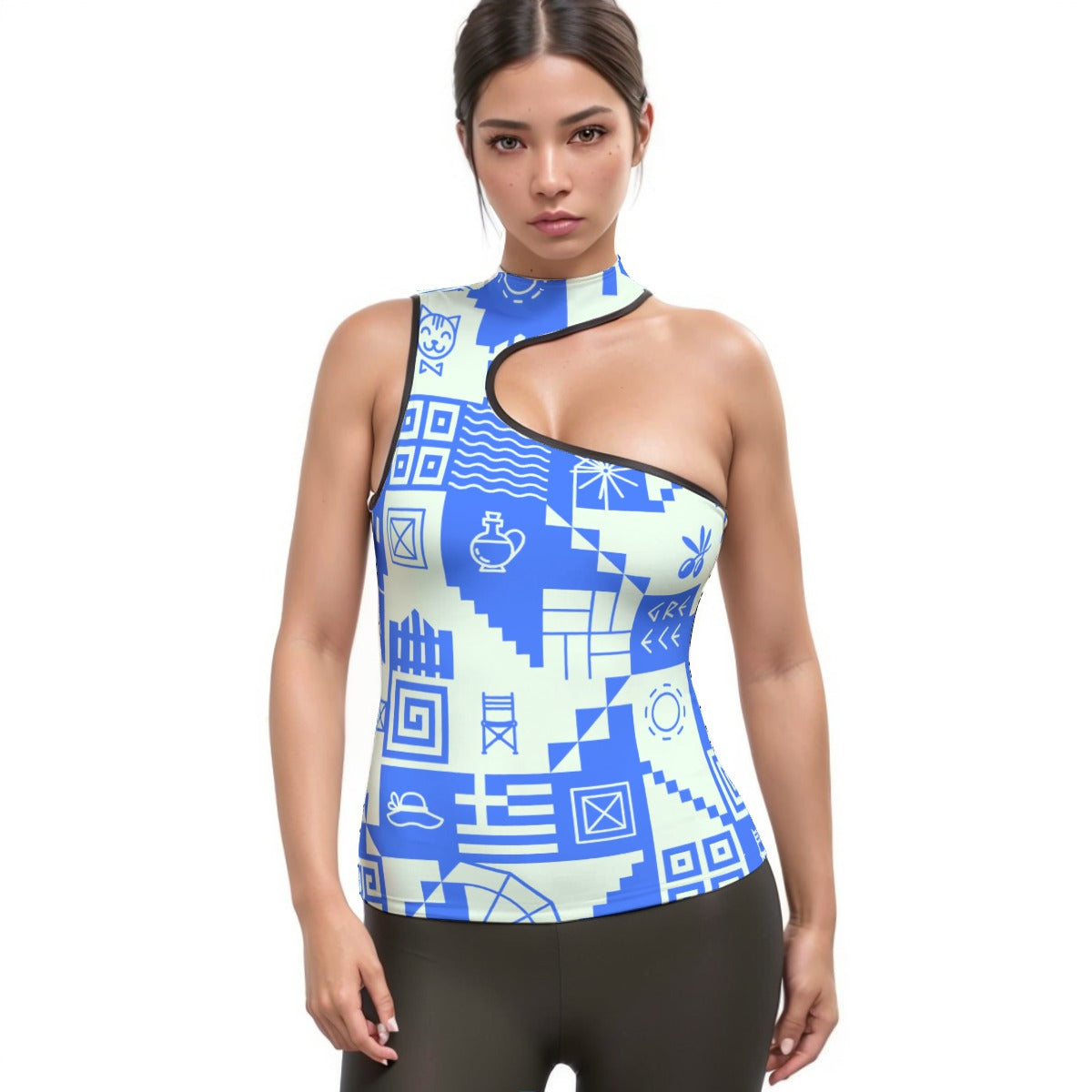 All-Over Print Women's Halter Sleeveless Asymmetrical Tank Top