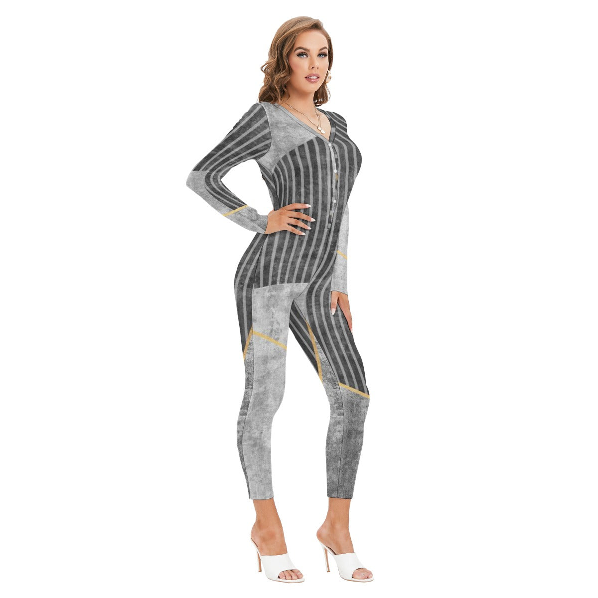 All-Over Print Women's Plunging Neck Jumpsuit