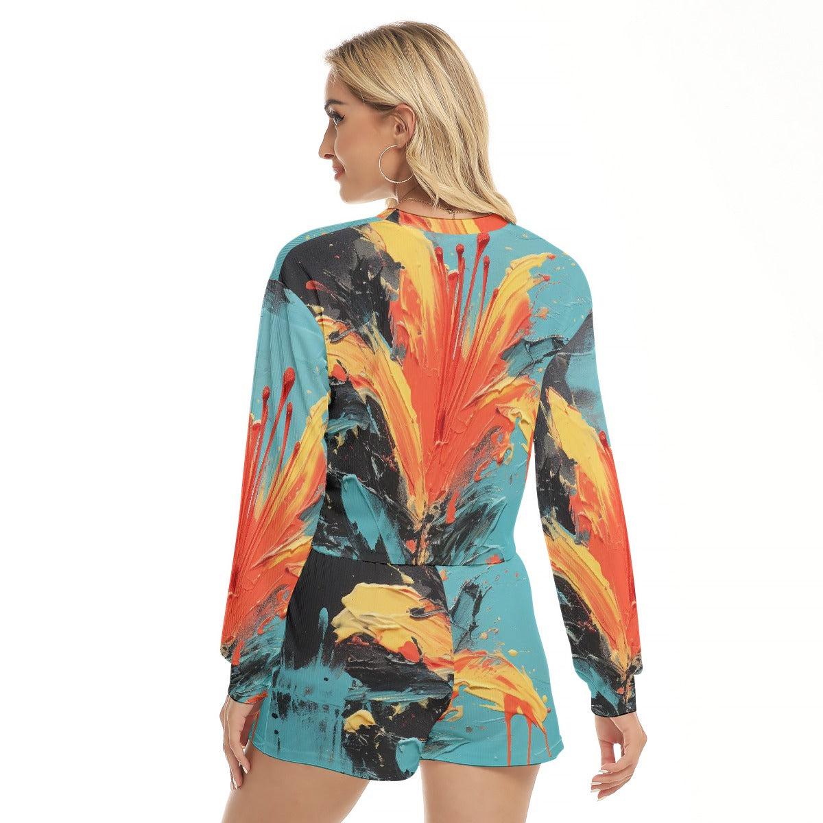 All-Over Print Women's Short Sweatshirt And Pants Suit