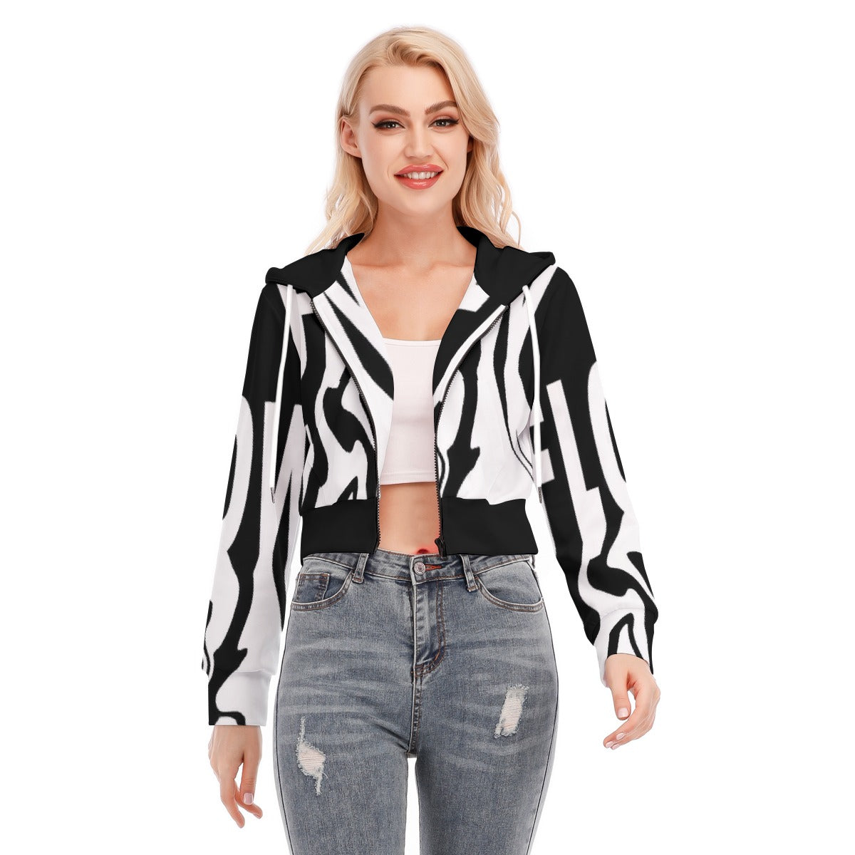 All-Over Print Women's Crop Top Hoodie With Zipper Closure