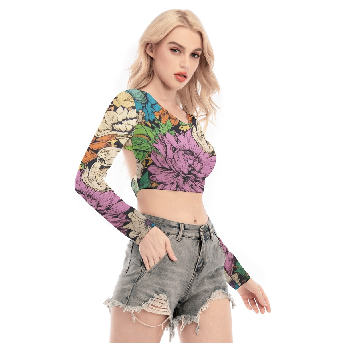 All-Over Print Women's Back Hollow T-shirt With Strap