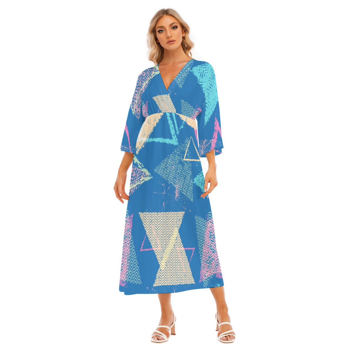 All-Over Print Women's Mid-Sleeve Long Dress