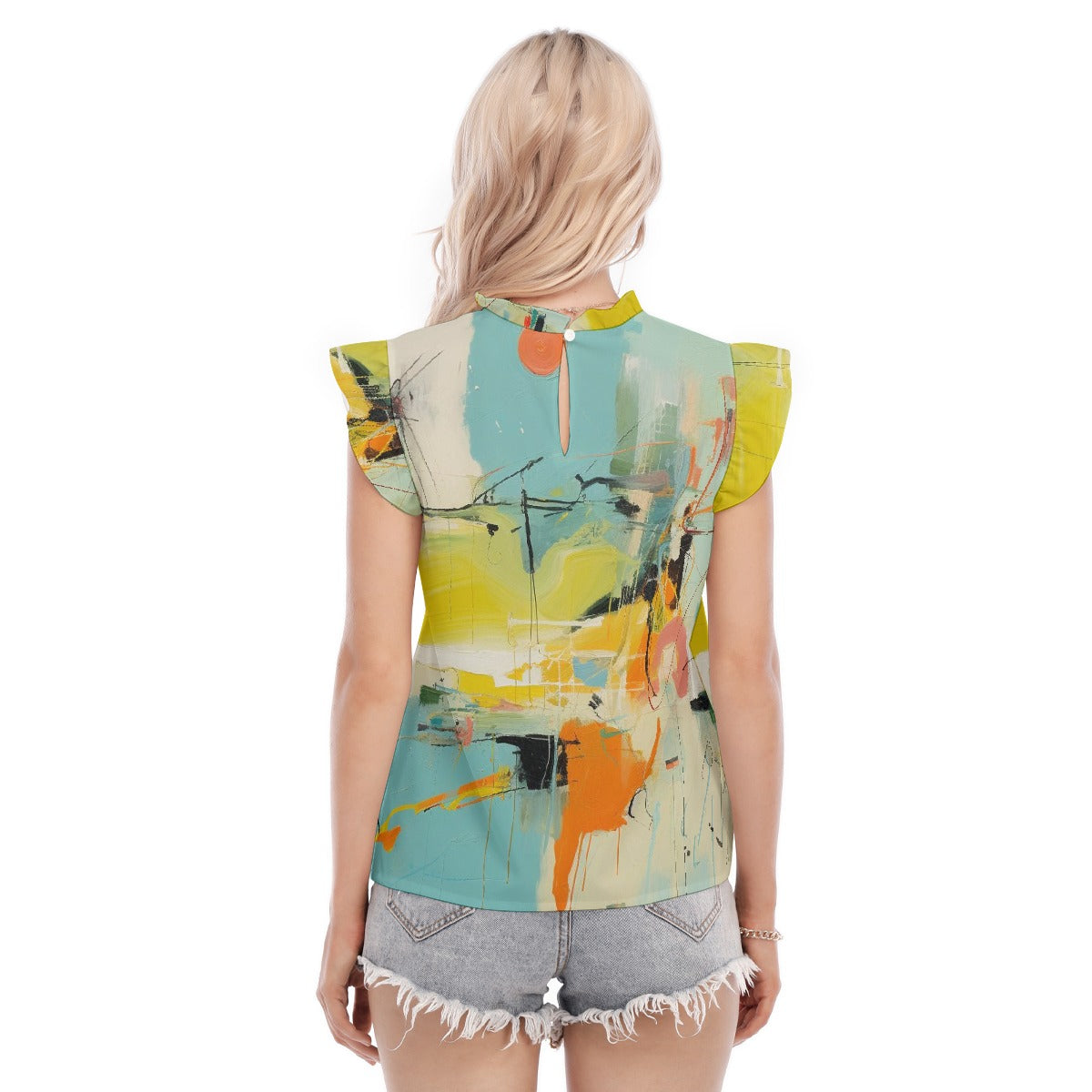 All-Over Print Women's Blouse With Ruffle Collar And Sleeve