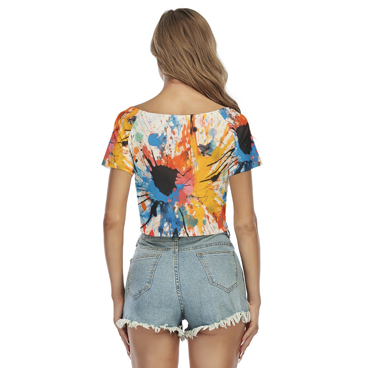 All-Over Print Women's Raglan Drawstring Front  Crop Tee