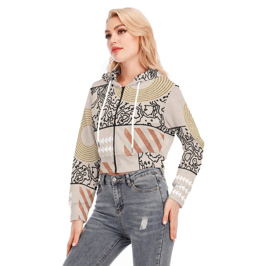All-Over Print Women's Crop Top Hoodie With Zipper Closure