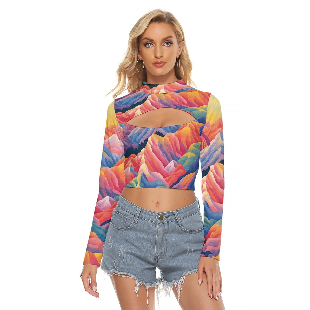 All-Over Print Women's Hollow Chest Keyhole Tight Crop Top