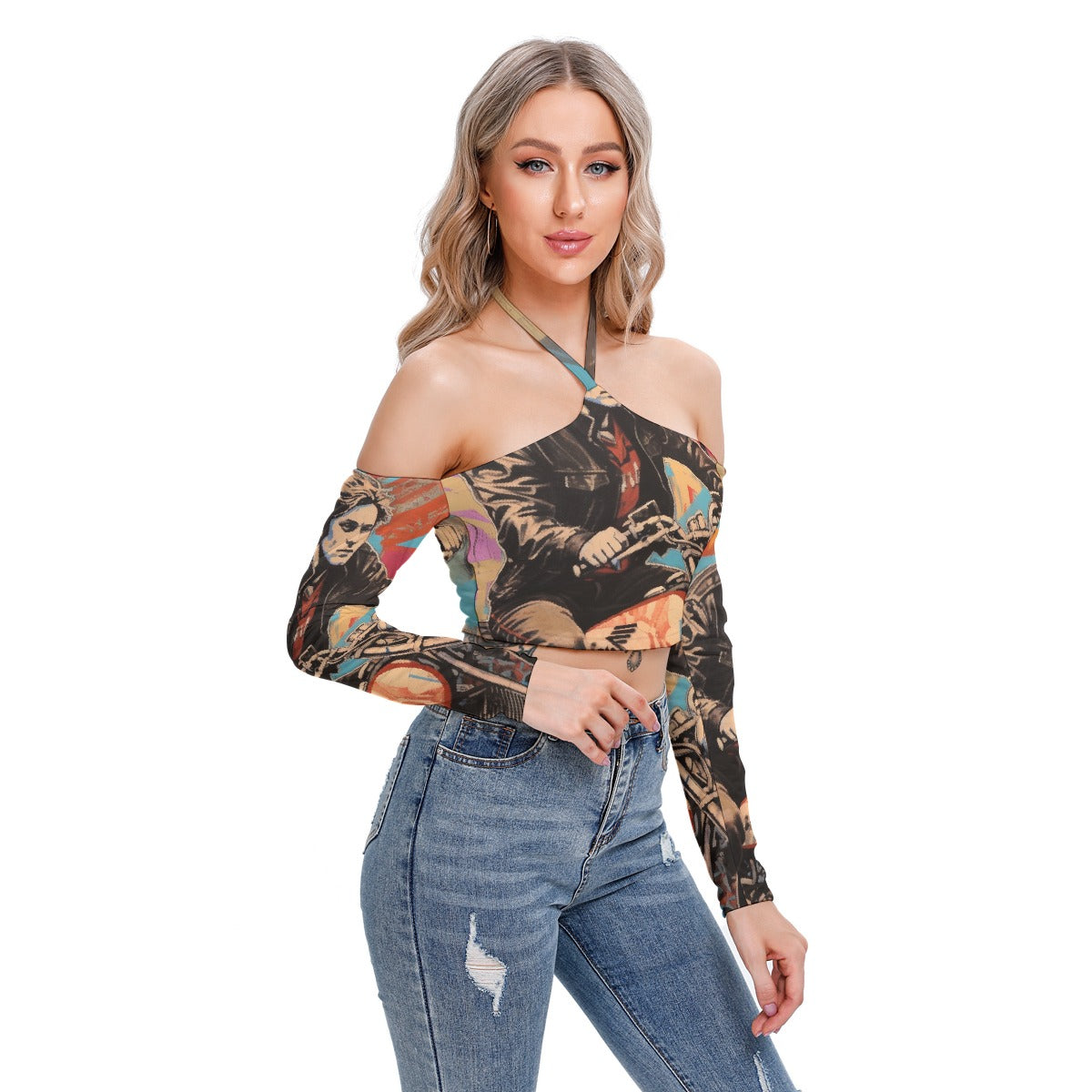 All-Over Print Women's Halter Lace-up Top