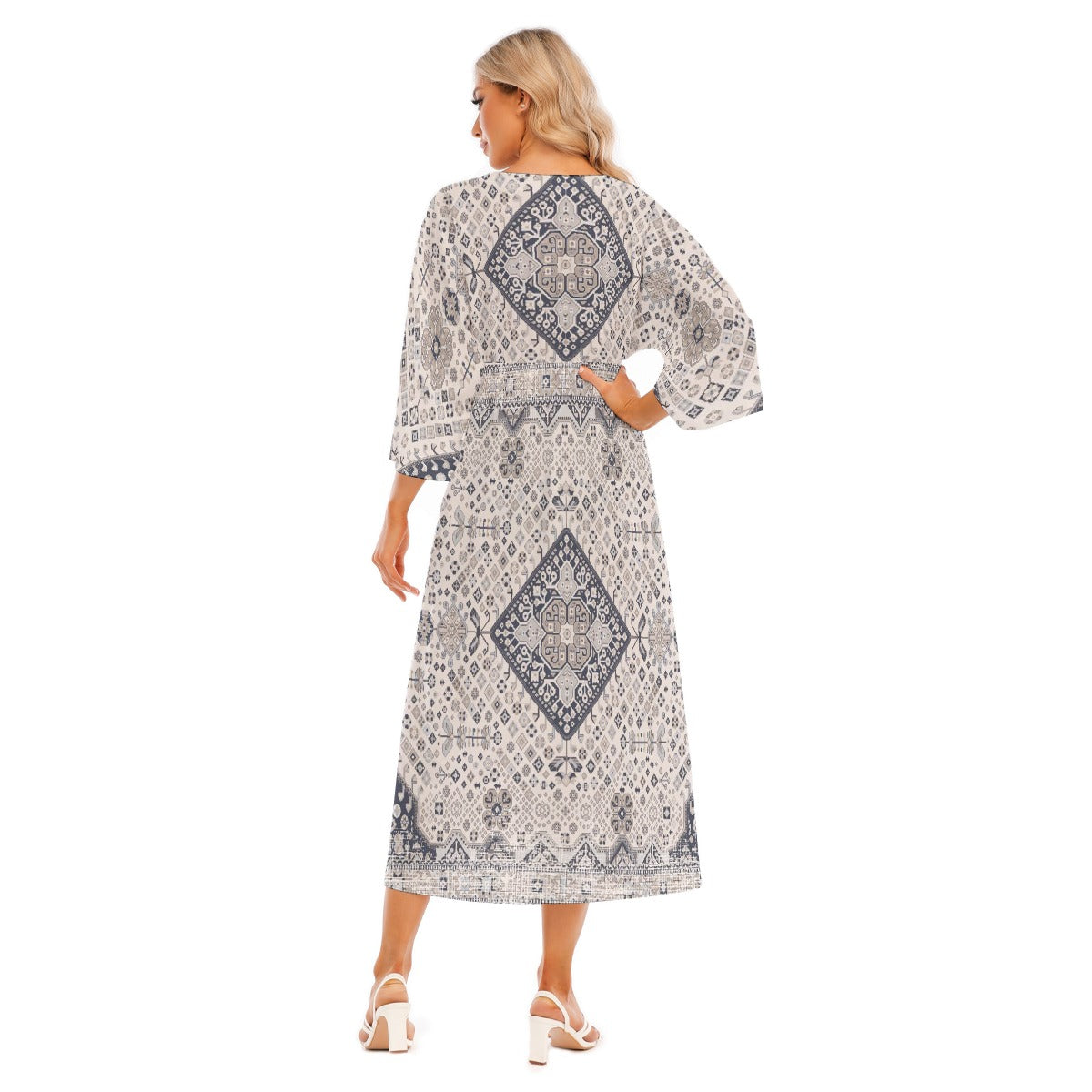 All-Over Print Women's Mid-Sleeve Long Dress