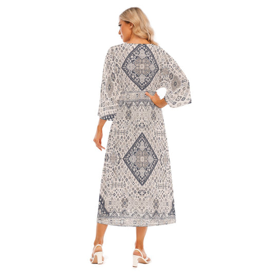 All-Over Print Women's Mid-Sleeve Long Dress