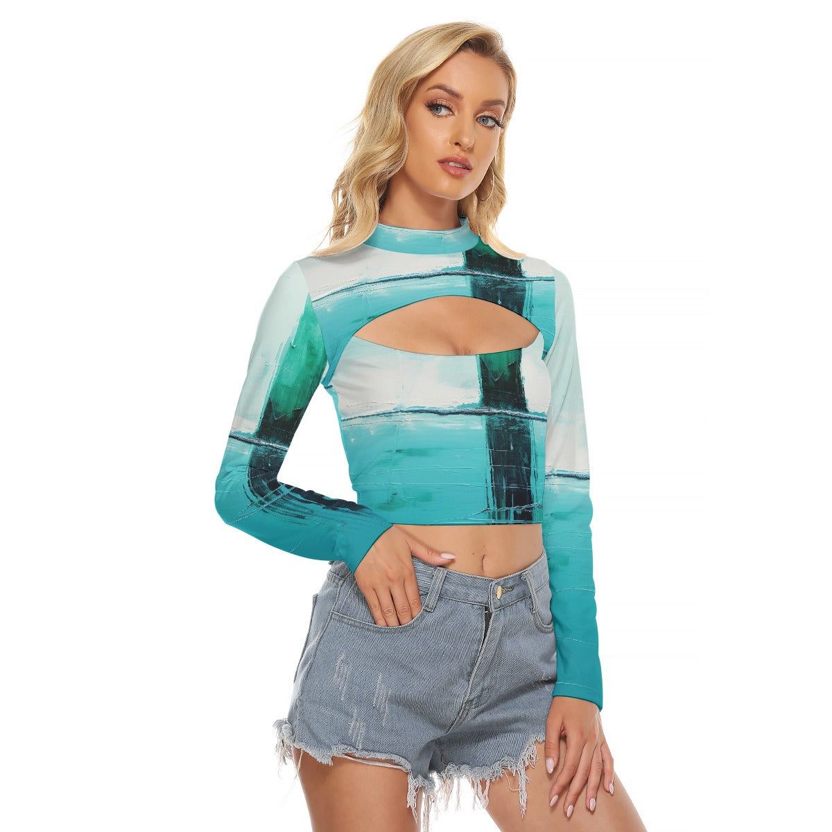 All-Over Print Women's Hollow Chest Keyhole Tight Crop Top