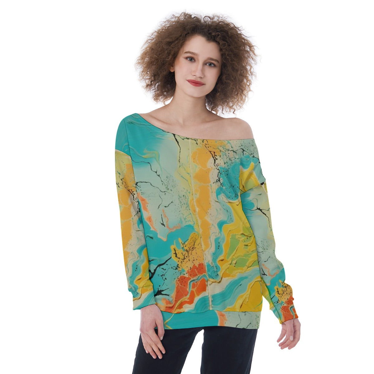 All-Over Print Oversized Women's Off-Shoulder Sweatshirt