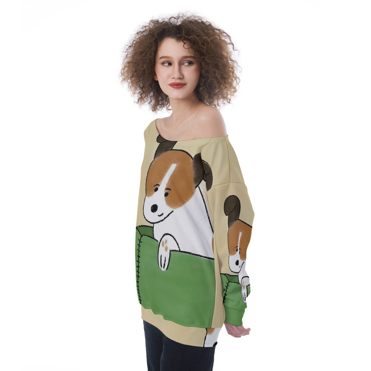 All-Over Print Oversized Women's Off-Shoulder Sweatshirt