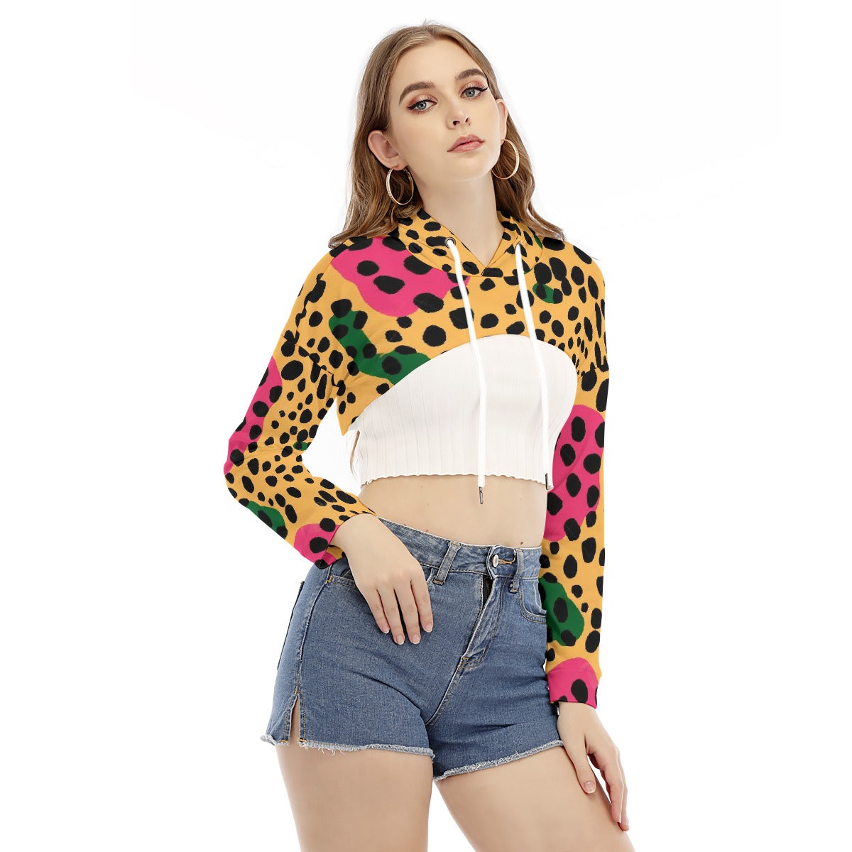 All-Over Print Women's Smock Short Hoodie With Long Sleeve