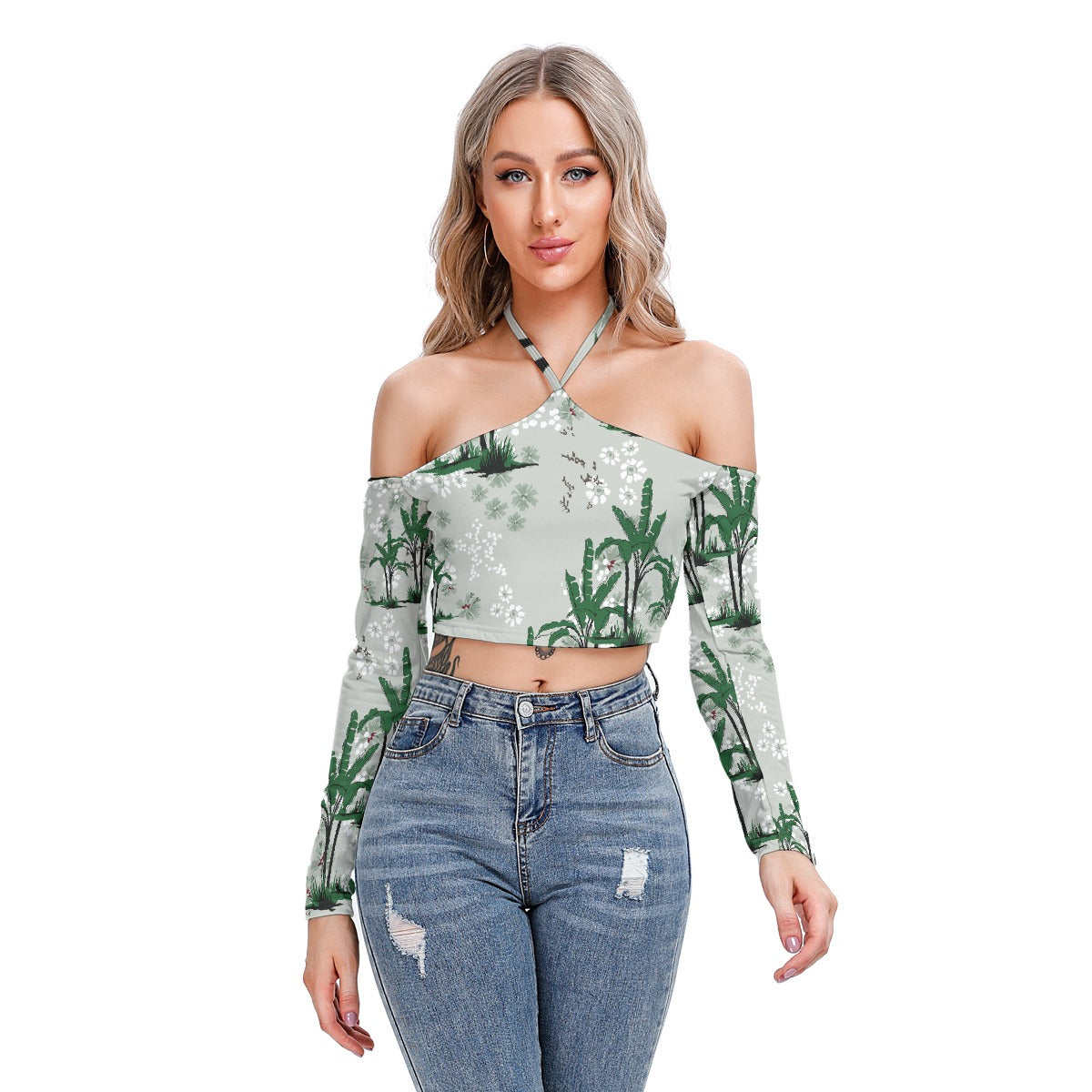 All-Over Print Women's Halter Lace-up Top