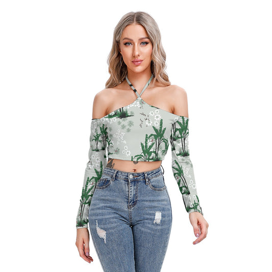 All-Over Print Women's Halter Lace-up Top