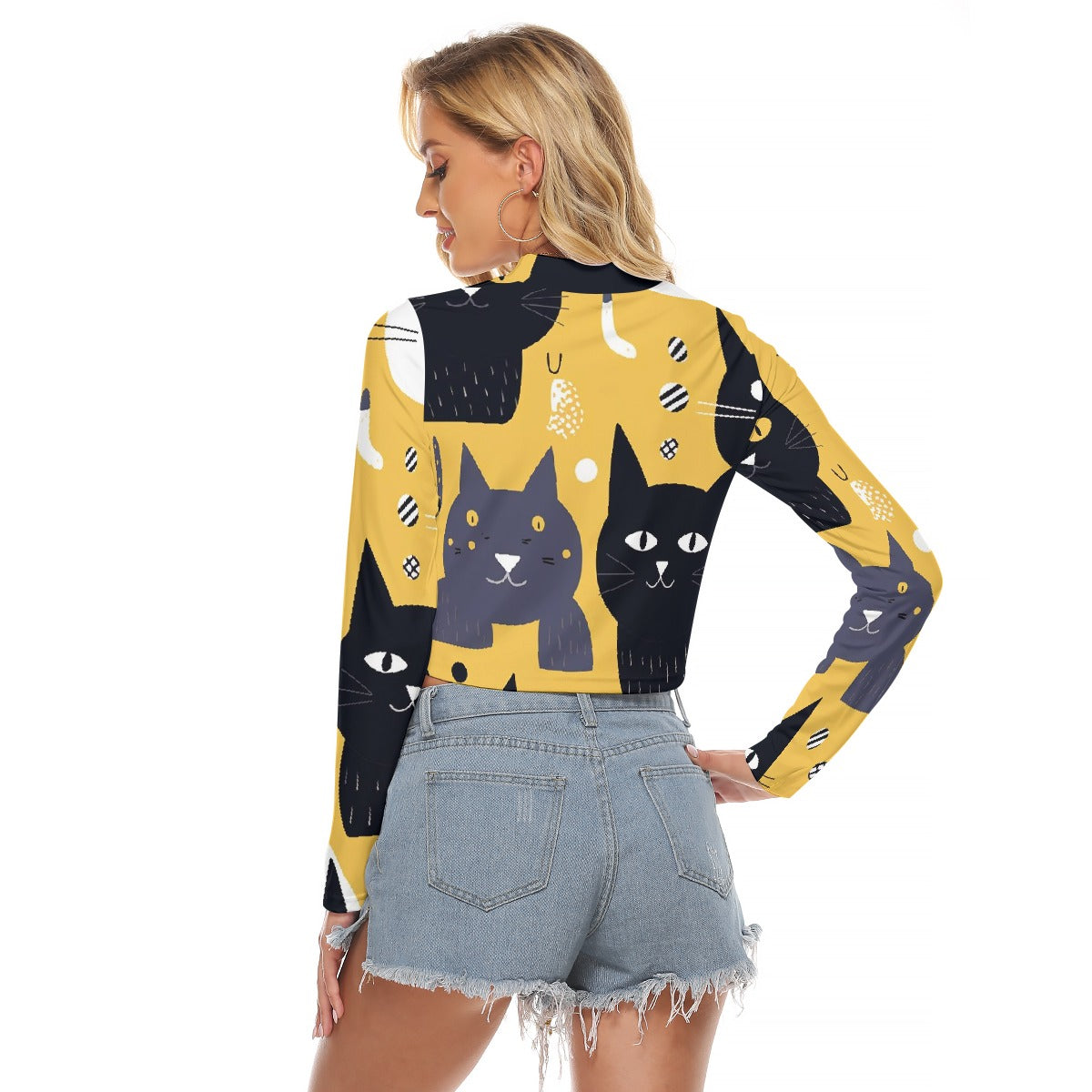 All-Over Print Women's Hollow Chest Keyhole Tight Crop Top