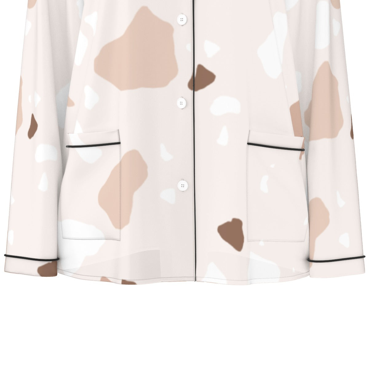 All-Over Print Women's Long Sleeve Pajama Set With Black Contrast Piping