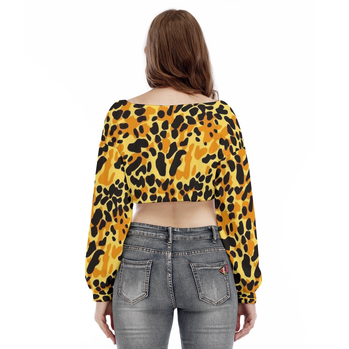 All-Over Print Women's V-neck Long Sleeve Cropped Sweatshirt