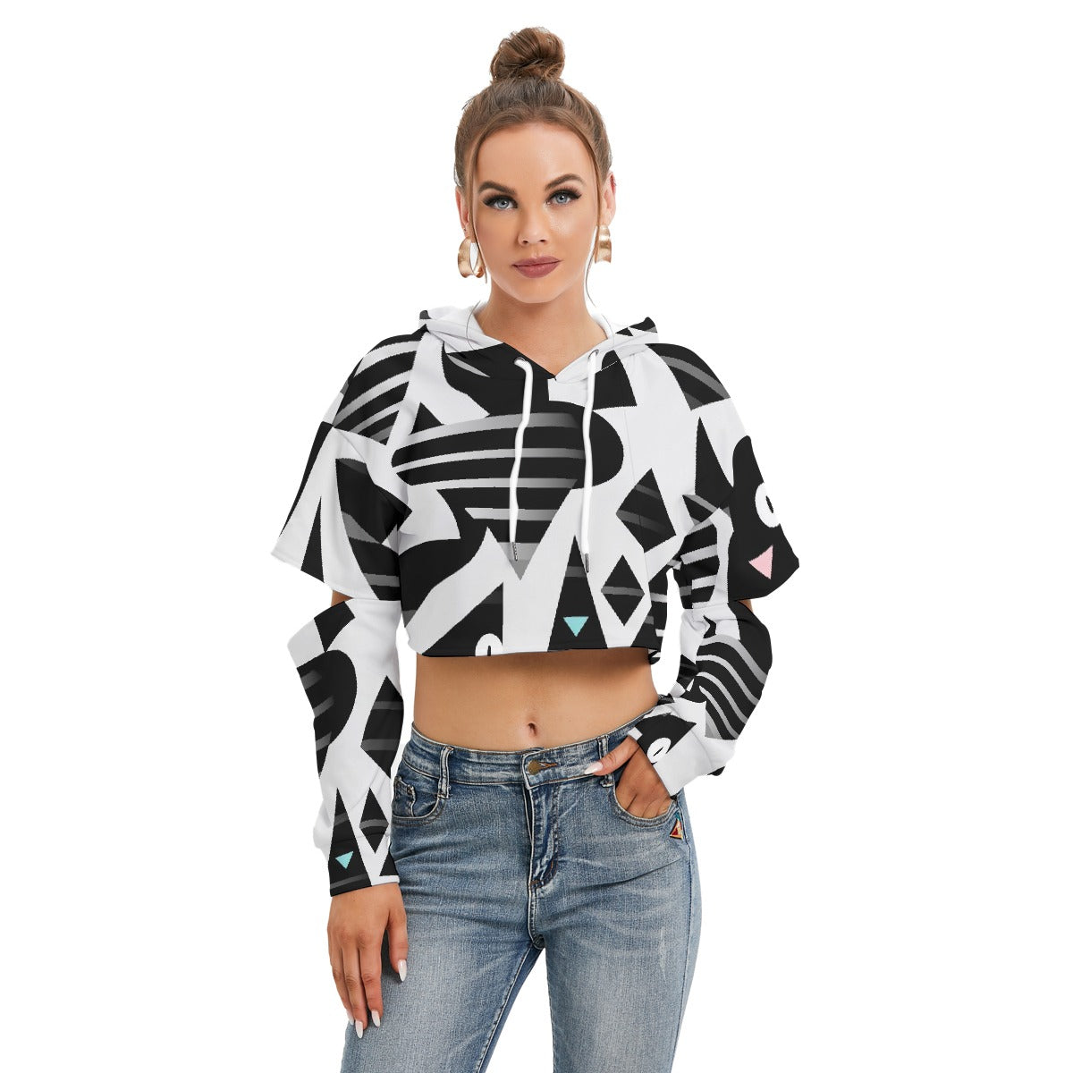 All-Over Print Women's Heavy Fleece Hoodie With Hollow Out Sleeve