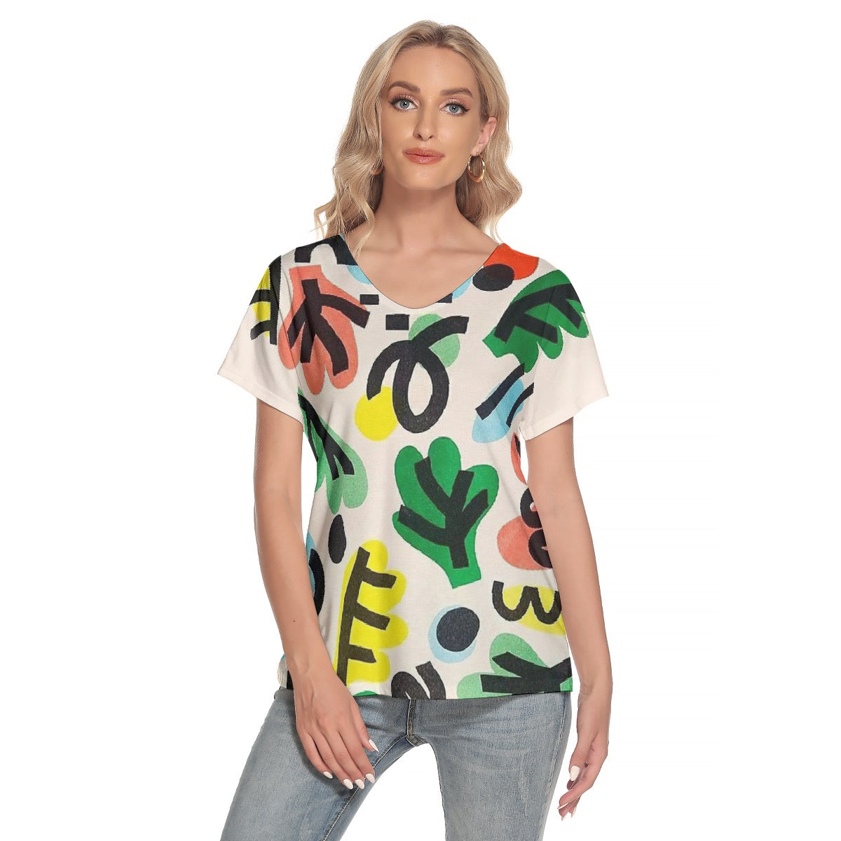 All-Over Print Women's Loose V-neck Short Sleeve T-shirt