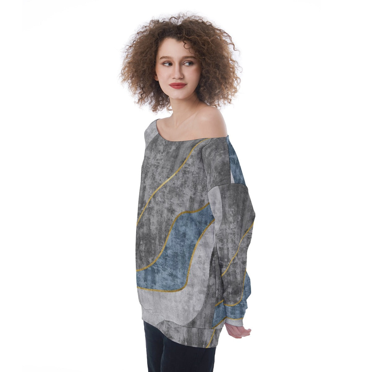 All-Over Print Oversized Women's Off-Shoulder Sweatshirt
