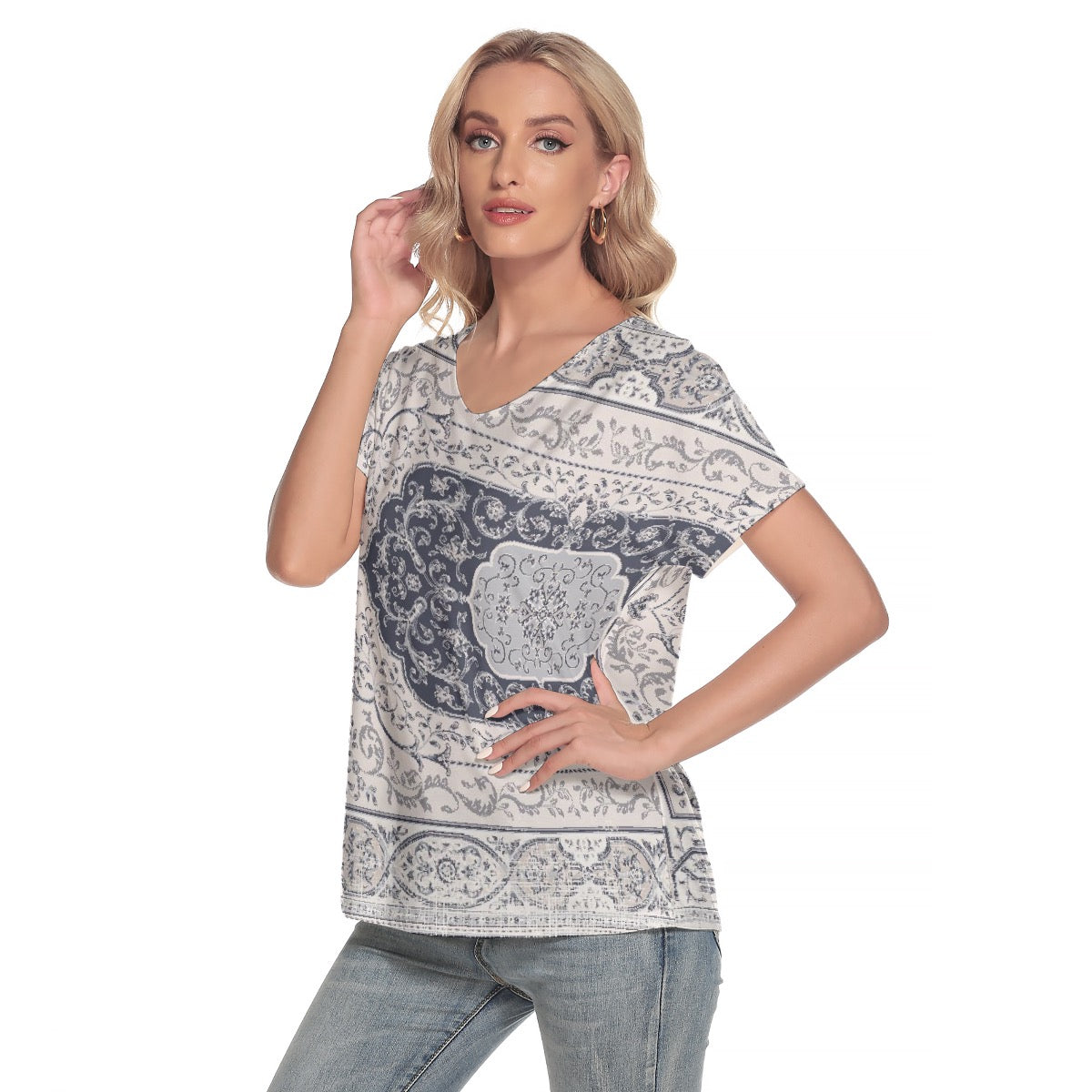 All-Over Print Women's Loose V-neck Short Sleeve T-shirt