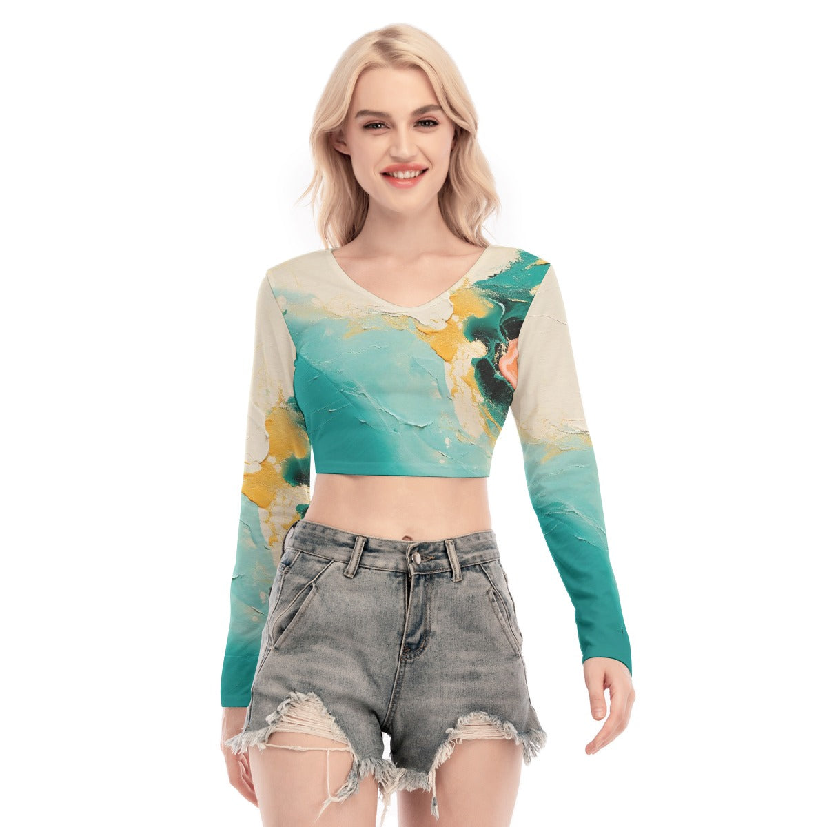 All-Over Print Women's Back Hollow T-shirt With Strap