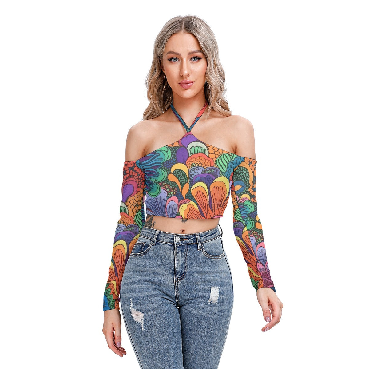 All-Over Print Women's Halter Lace-up Top