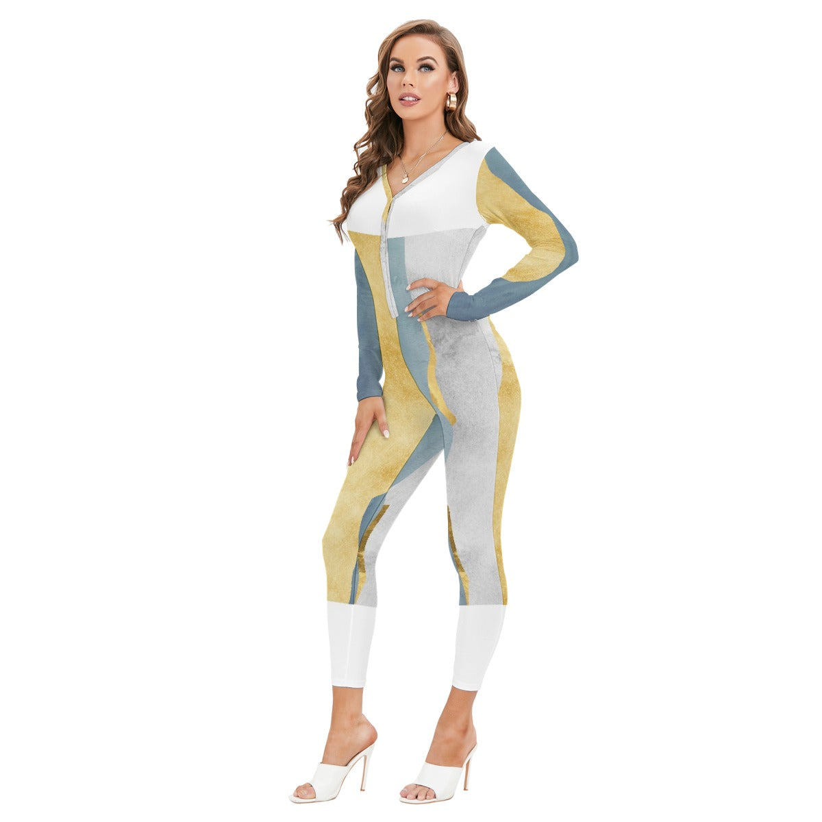 All-Over Print Women's Plunging Neck Jumpsuit