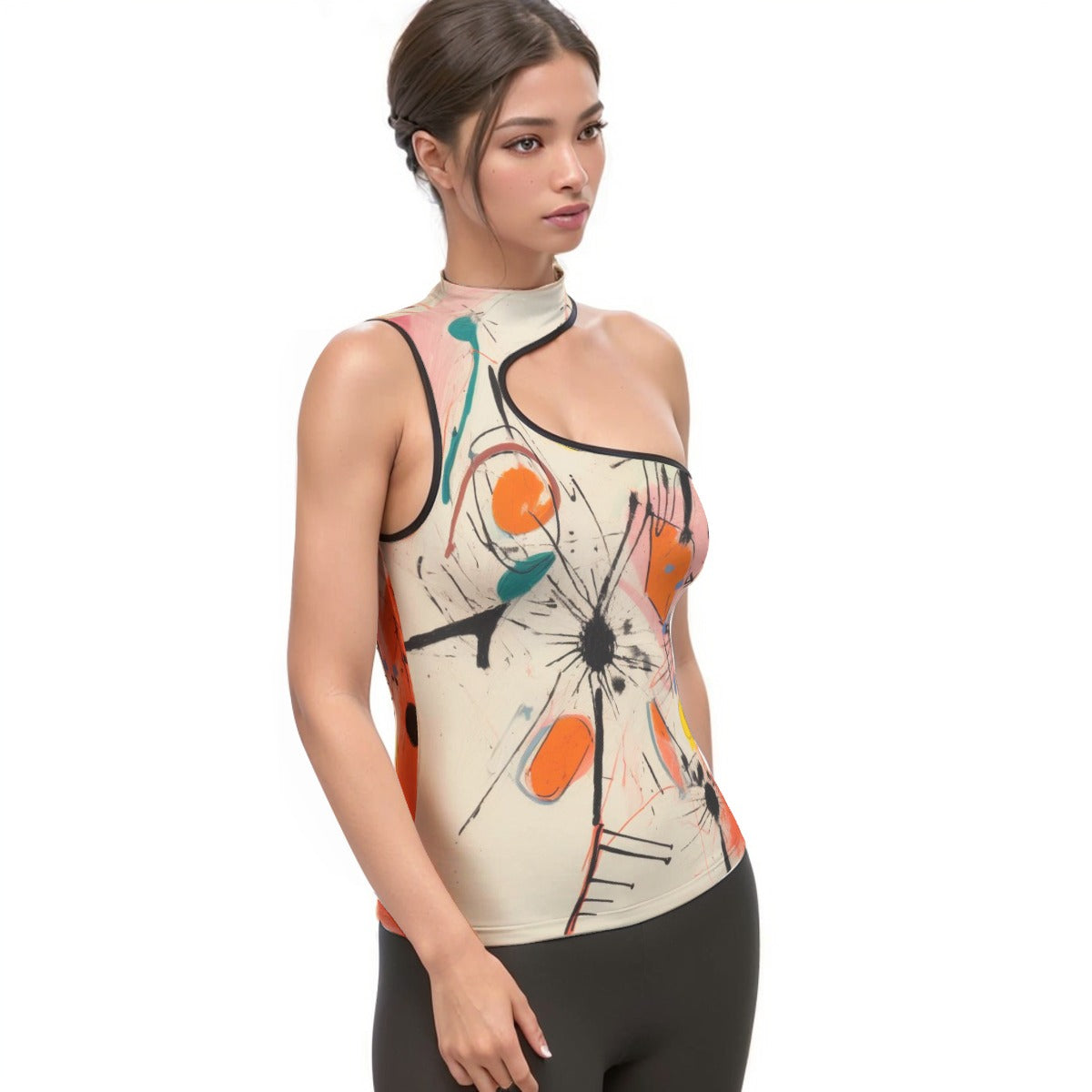 All-Over Print Women's Halter Sleeveless Asymmetrical Tank Top
