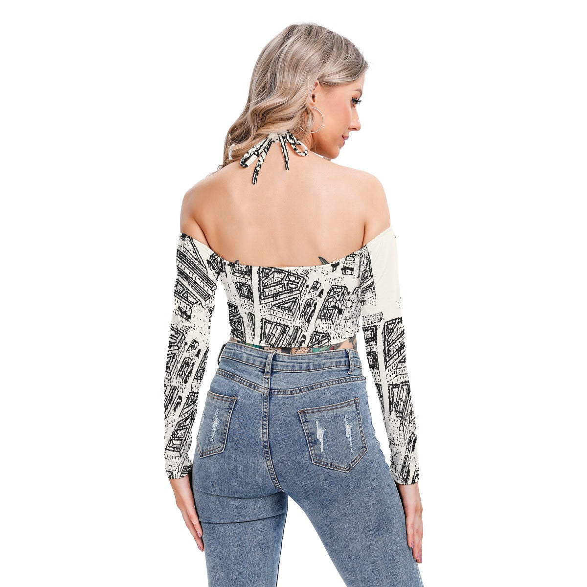 All-Over Print Women's Halter Lace-up Top
